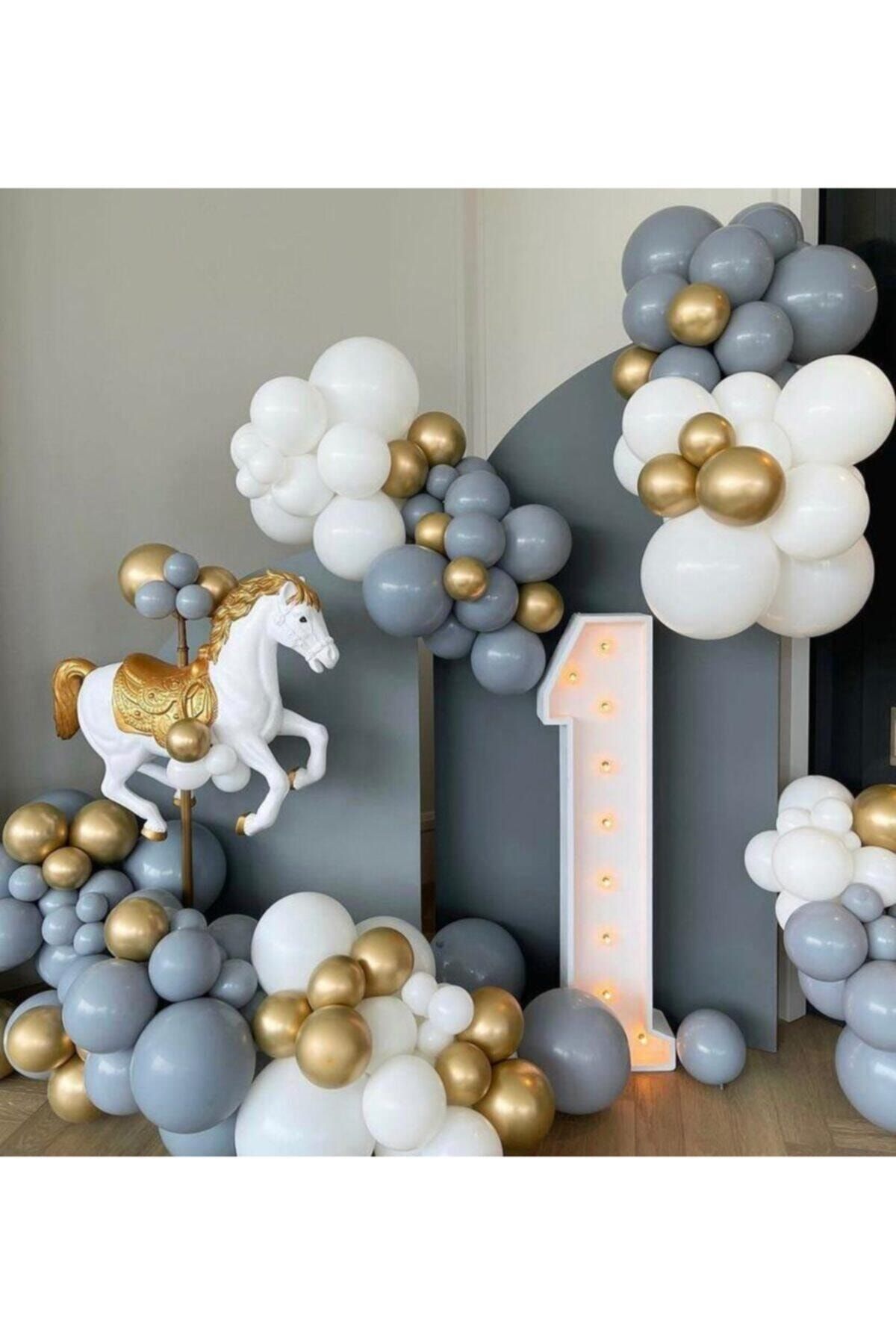 Krom Gold Pastel Gri Ve Beyaz Balon Zinciri 100 Adet