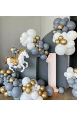 Krom Gold Pastel Gri Ve Beyaz Balon Zinciri 100 Adet
