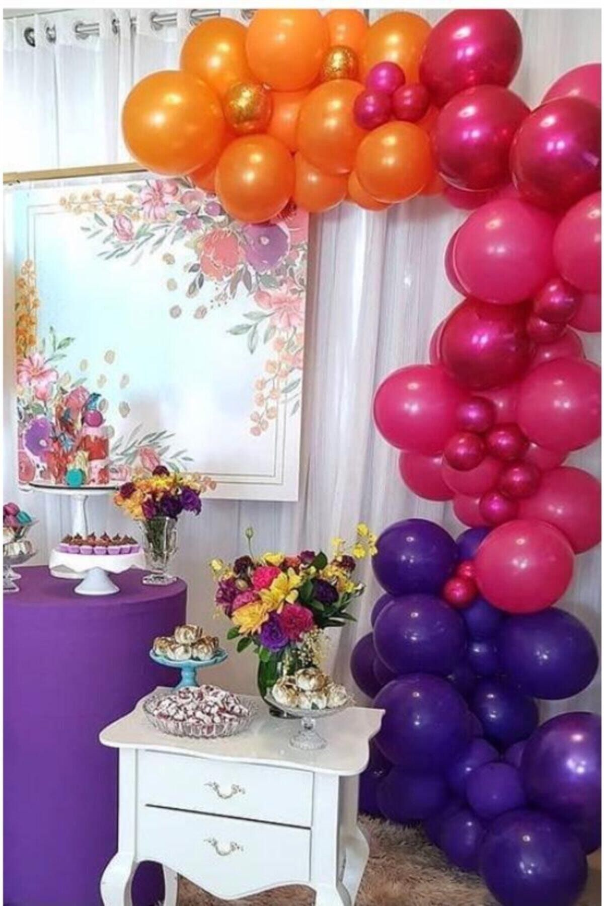Fuşya Turuncu Mor Renklerde Balon Zinciri