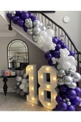 Pastel Mor Pastel Beyaz Krom Gümüş Balon Zinciri