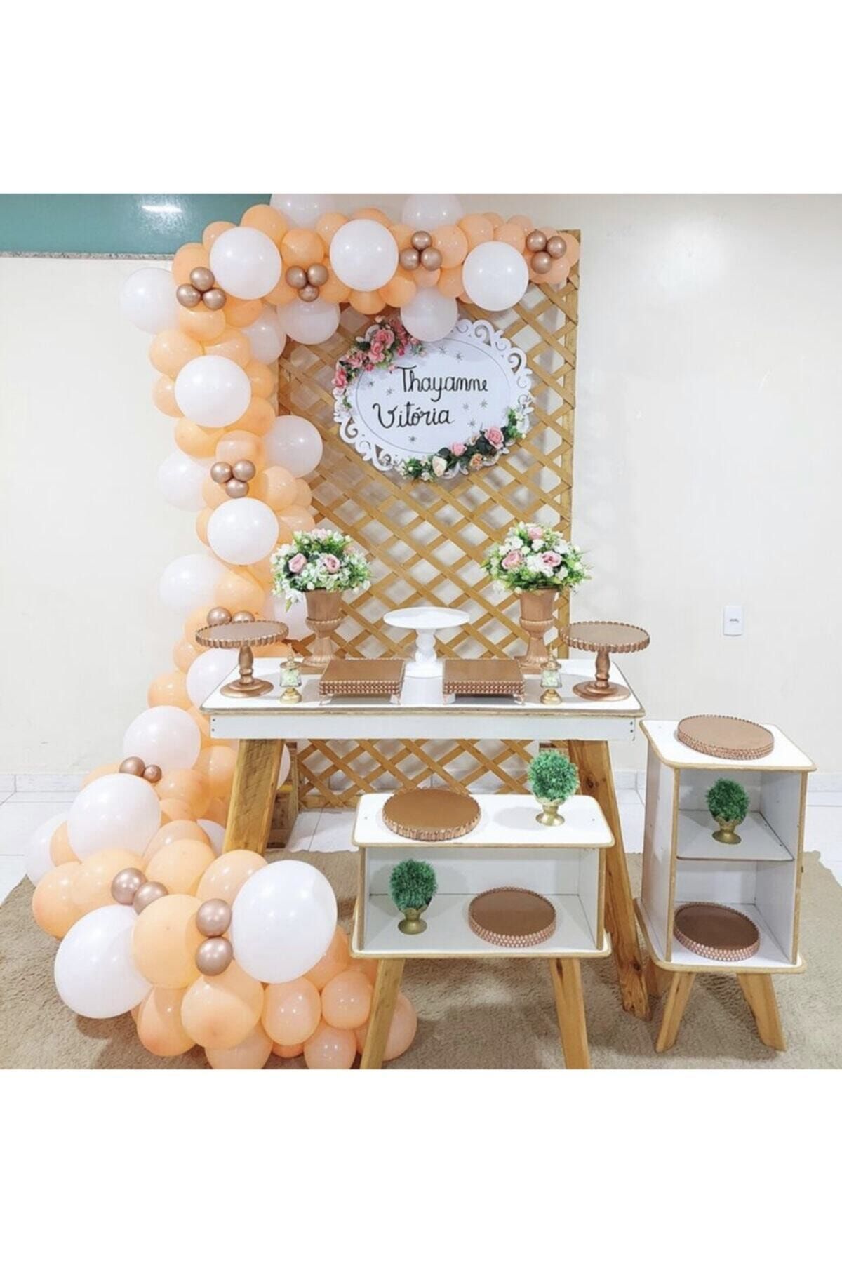Krom Rose Gold Pastel Somon Ve Beyaz Balon Zinciri 100 Adet