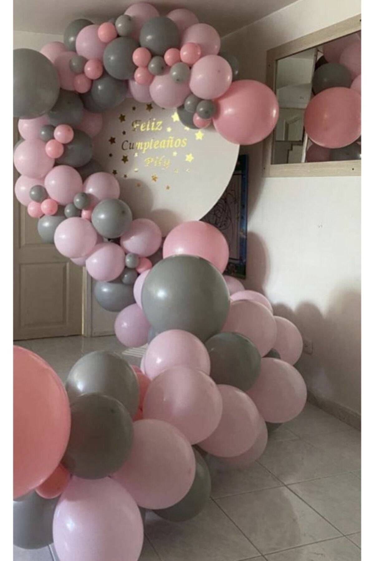 Pastel Balon Zinciri Pembe Gri 100 Adet