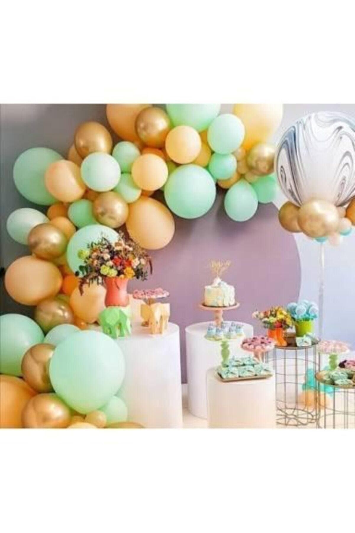 Somon Mint Yeşili Gold Balon Ve Balon Zincir