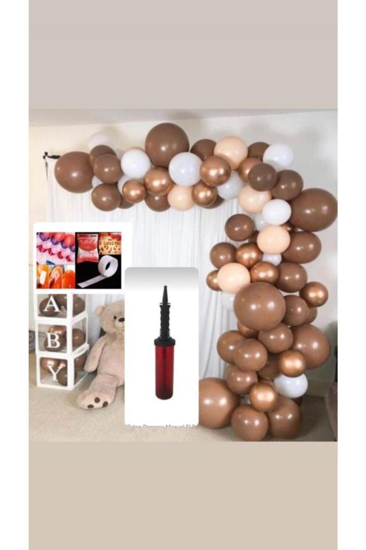105 Adet Balon Krom Gold - Karamel Kahve-pastel Beyaz Somon Balon -+balon Pompası