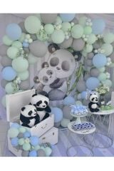 100 Adet Mavi Yeşil Gri Pastel Balon Özel Gün Konsept Balon Zinciri