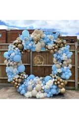 Krom Gold Makaron Mavi Ve Sütlü Kahve Balon Zinciri 100 Adet