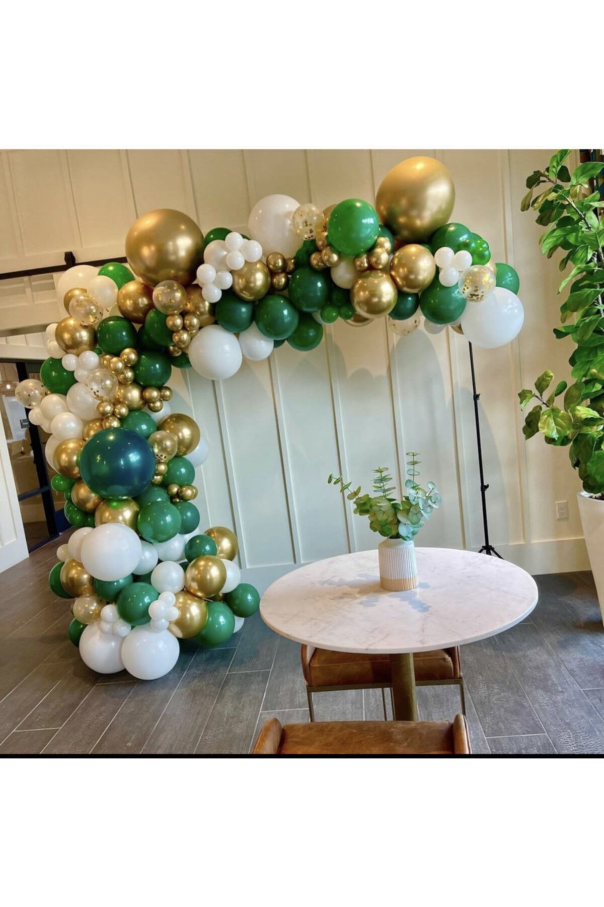 Krom Gold Koyu Yeşil Ve Beyaz Balon Zinciri 100 Adet