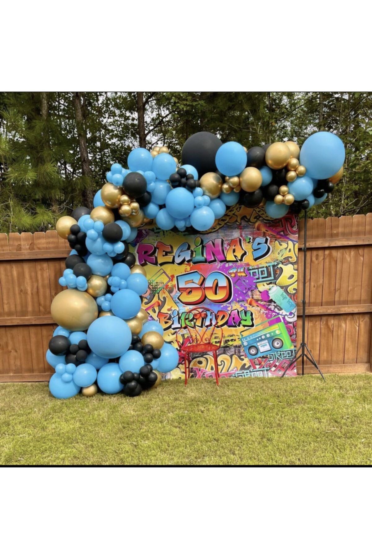 Krom Gold Makaron Mavi Ve Siyah Balon Zinciri 100 Adet