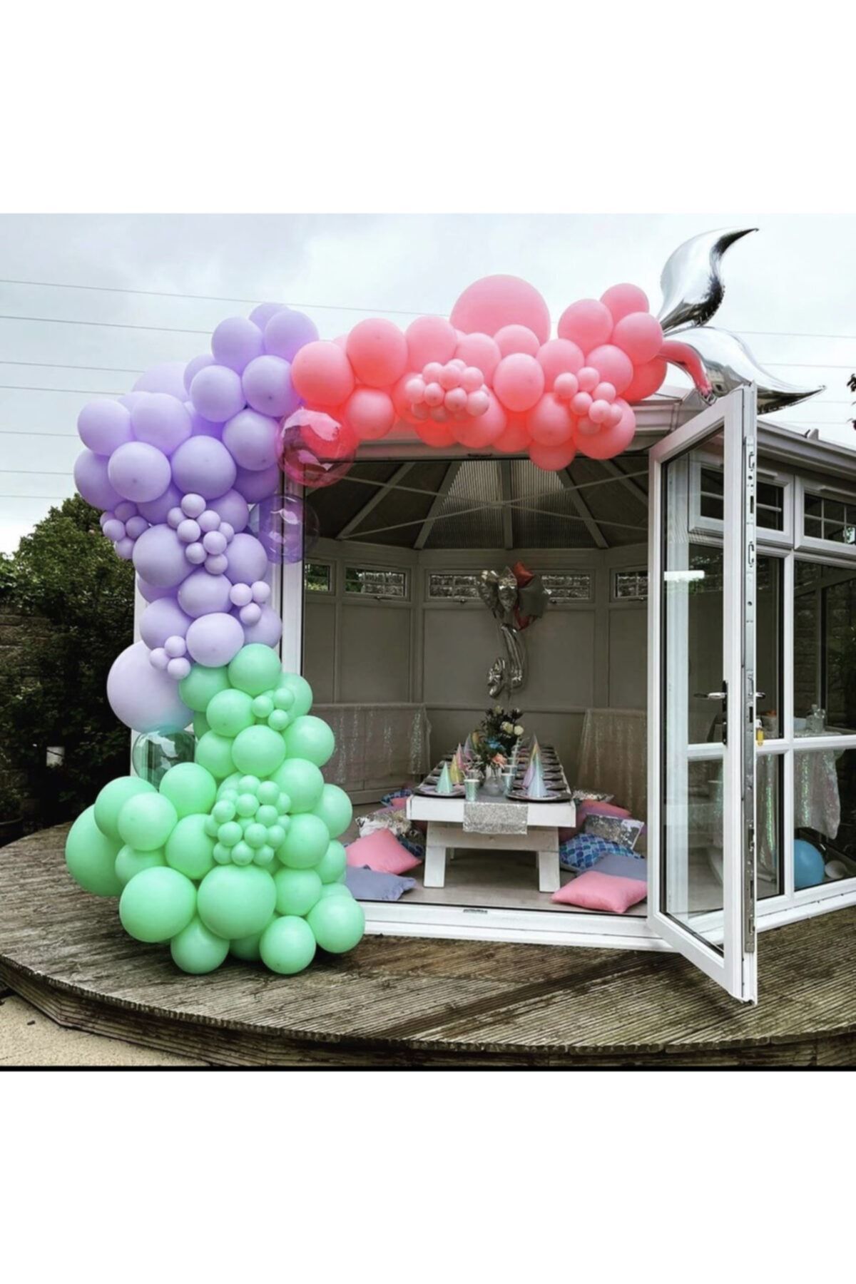 Pastel Mint Yeşili Lila Ve Makaron Pembe Balon Zinciri 100 Adet