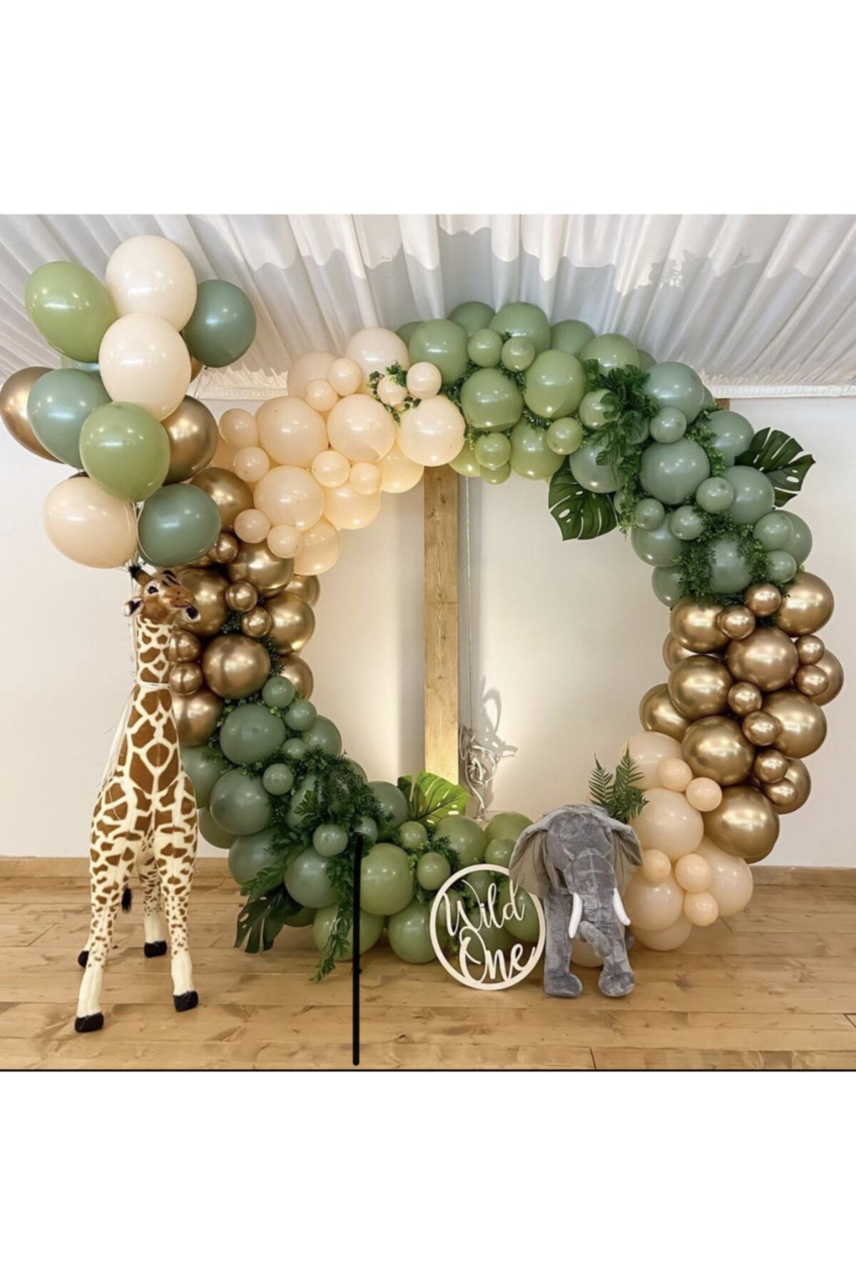 Krom Gold Pastel Kış Yeşili Okaliptus Ve Ten Rengi Balon Zinciri 100 Adet