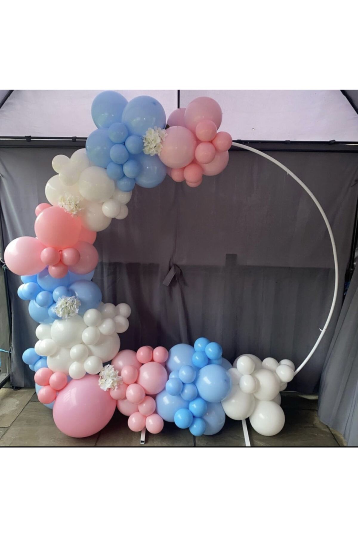 Pastel Beyaz-Mavi Makaron ve Pembe Makaron Balon Zinciri 100 Adet