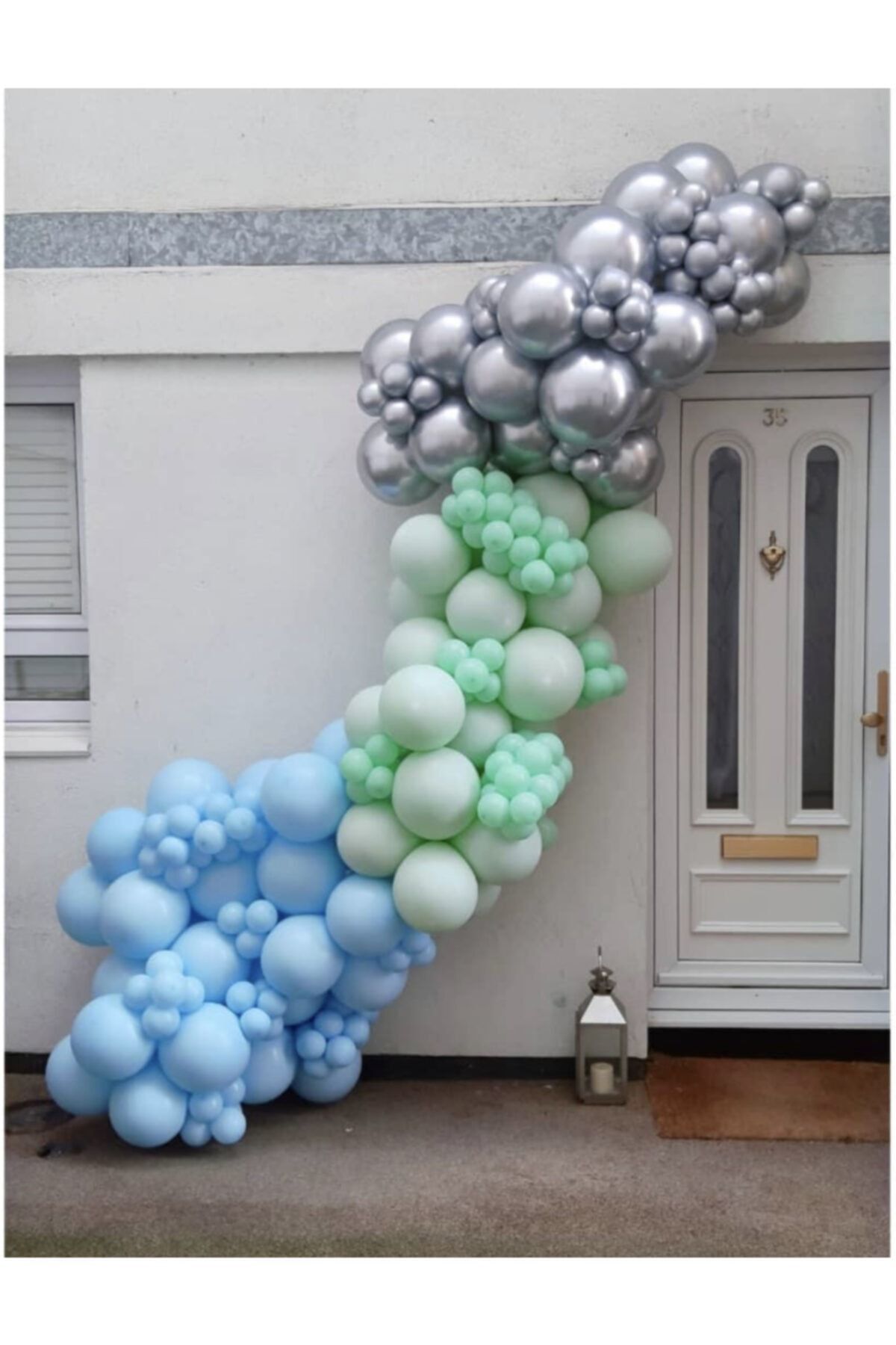 Krom Gümüş Makaron Mavi Ve Mint Balon Zinciri 100 Adet