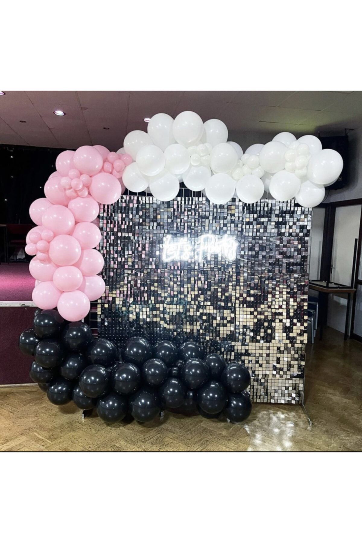 Pastel Siyah Beyaz Pembe Balon Zinciri 100 Adet