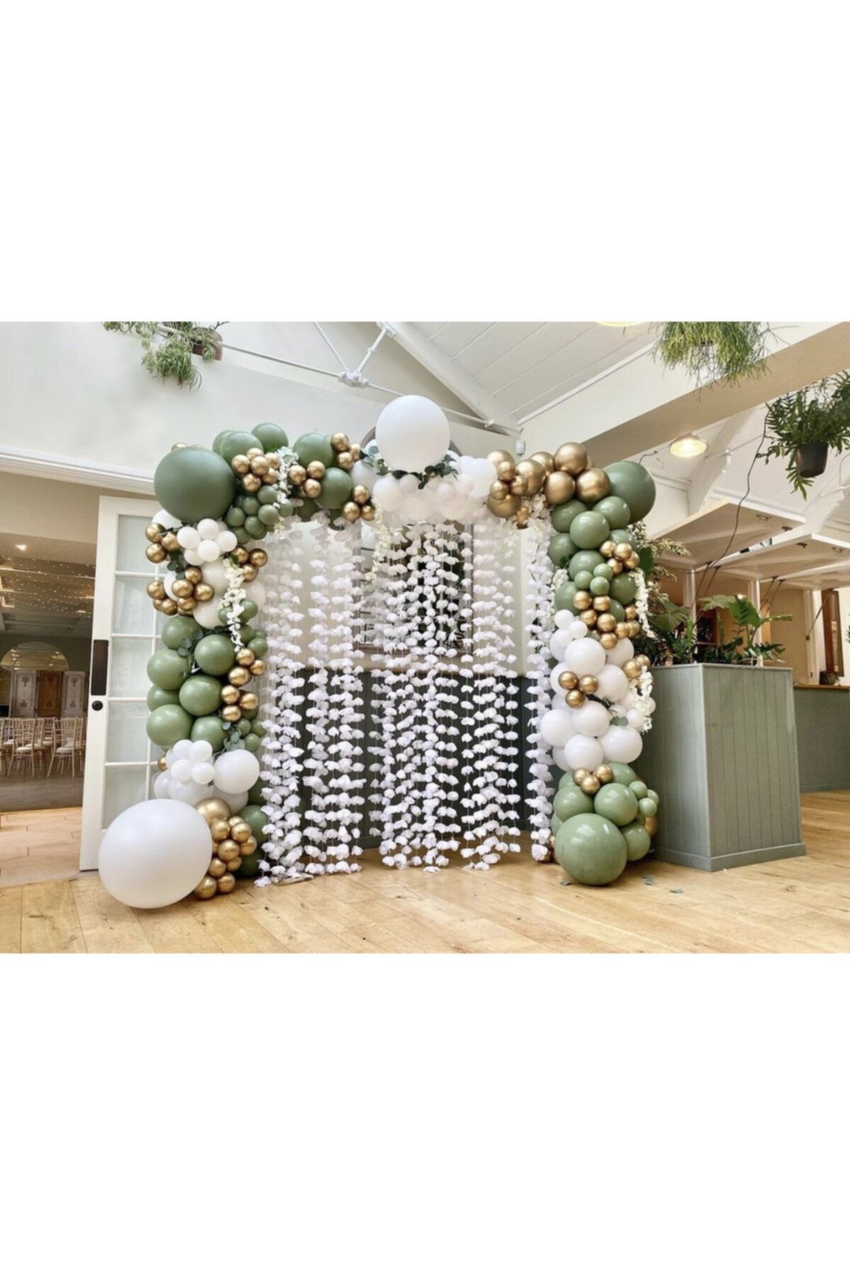 Krom Gold Okaliptus Ve Beyaz Balon Zinciri 100 Adet