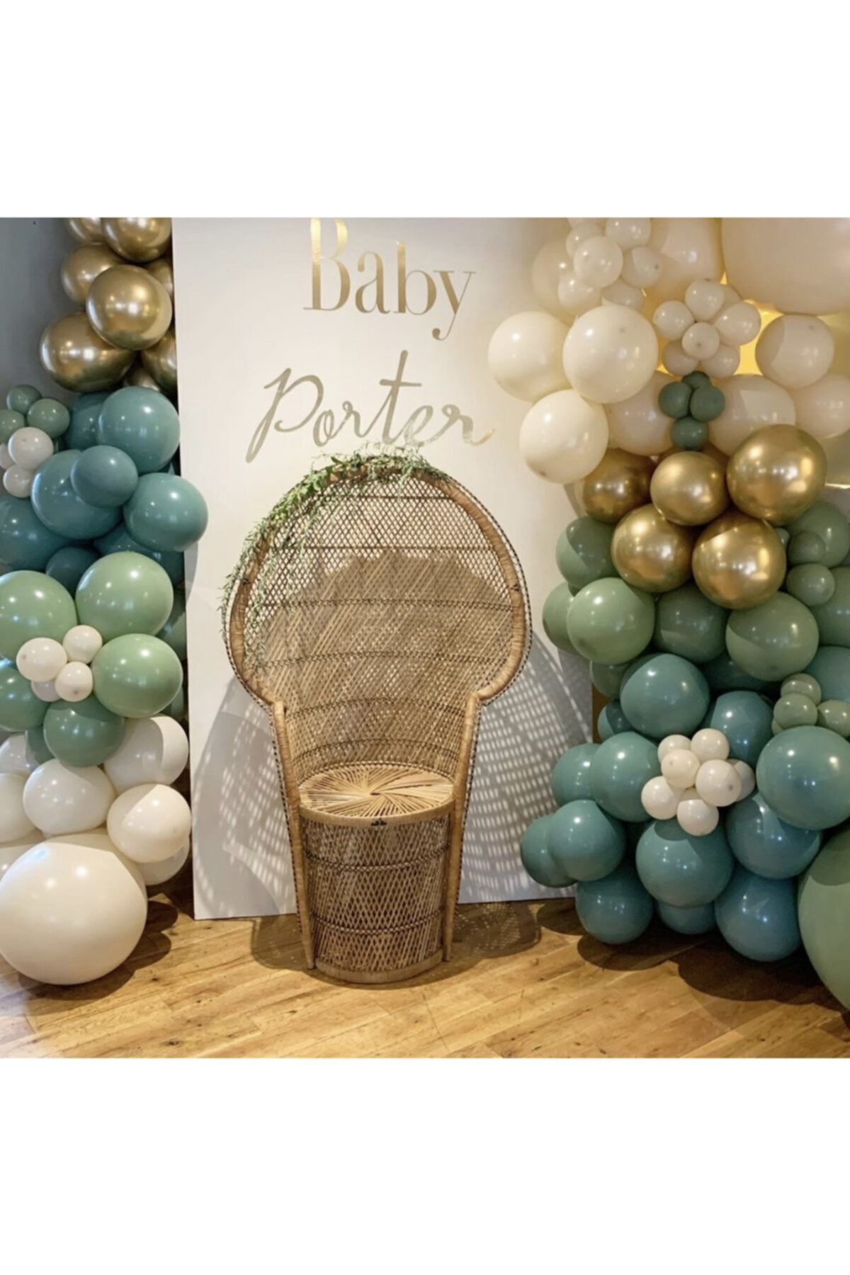 Krom Gold Adaçayı Küf Yeşili Ve Ten Rengi Balon Zinciri 100 Adet