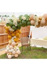 Krom Gold Küf Yeşili Zerdeçal Ve Deniz Kumu Pastel Balon Zinciri 100 Adet