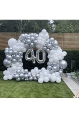 Krom Gümüş Pastel Beyaz Balon Zinciri 100 Adet