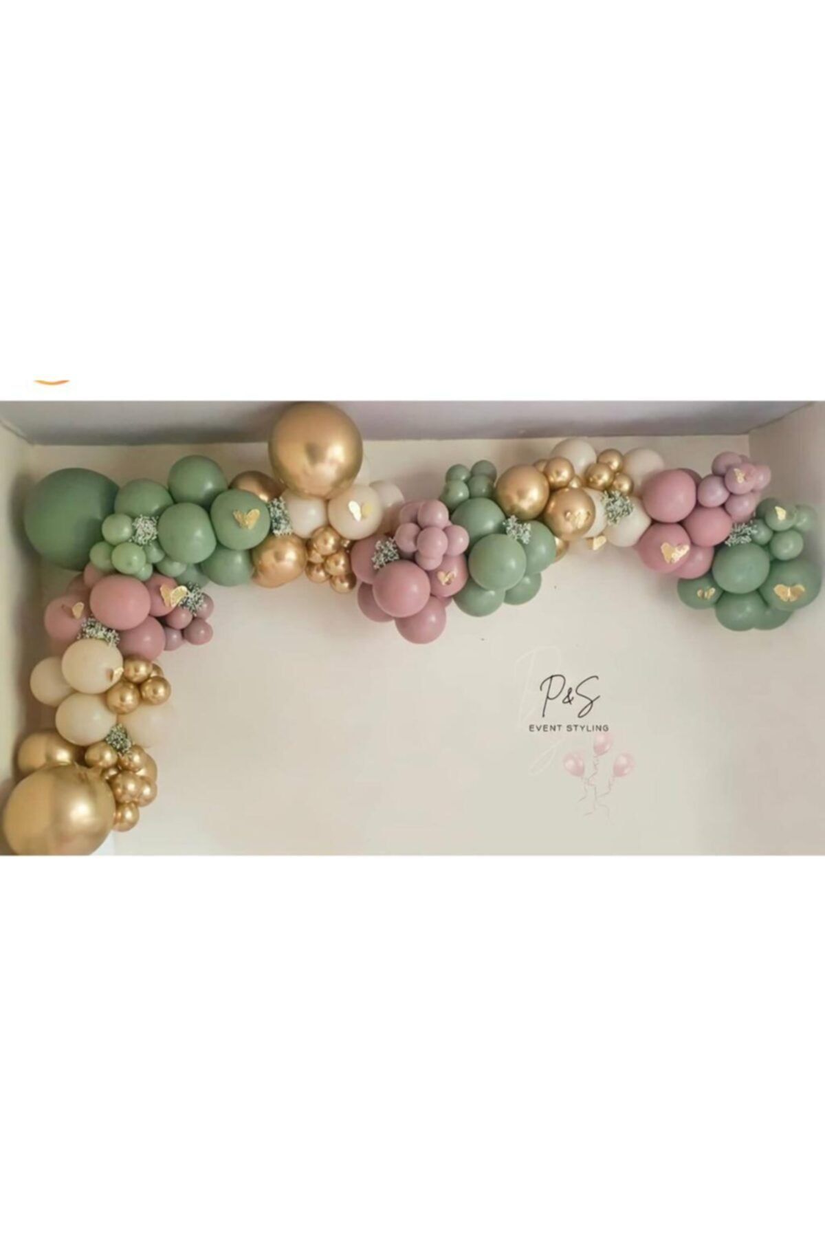 Krom Gold Küf Yeşili Toz Pembe Ve Ten Rengi Balon Zinciri 100 Adet