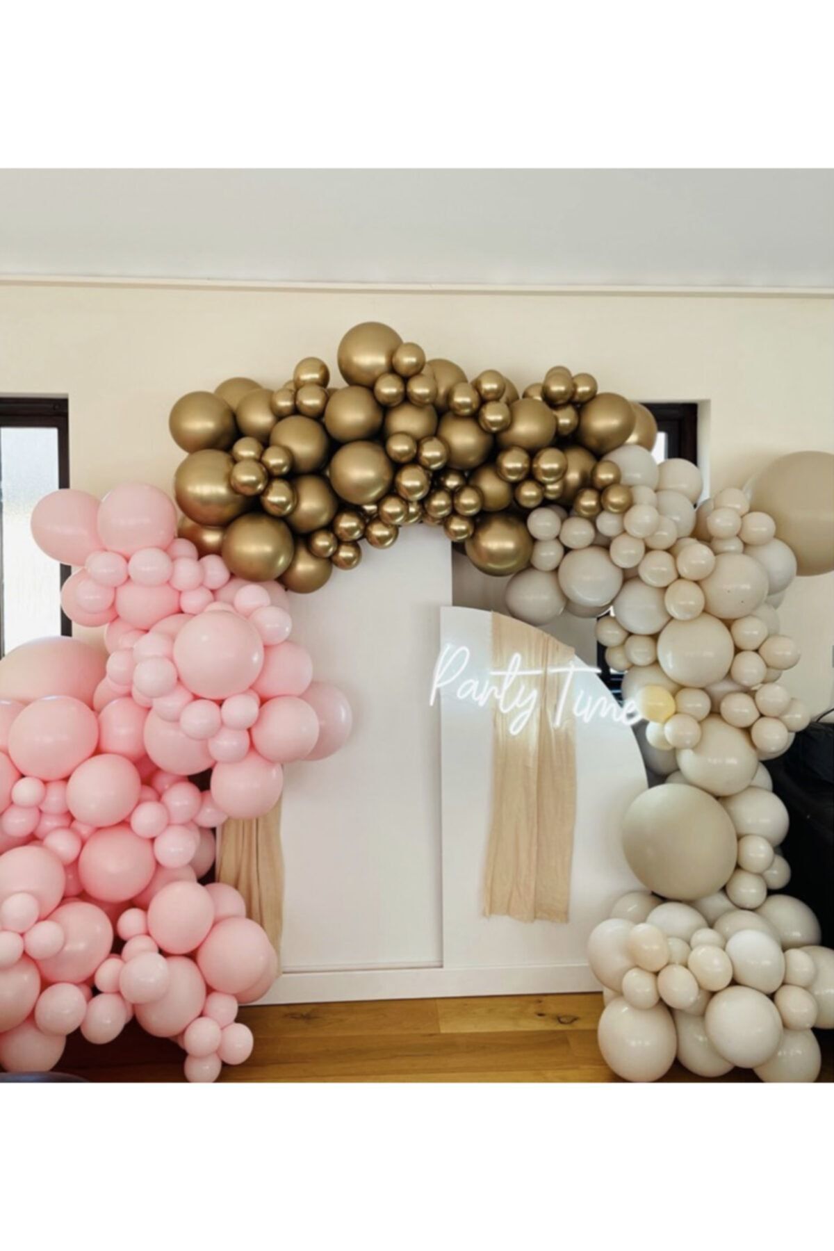 Krom Gold Makaron Pembe Pastel Deniz Kumu Balon Zinciri 100 Adet