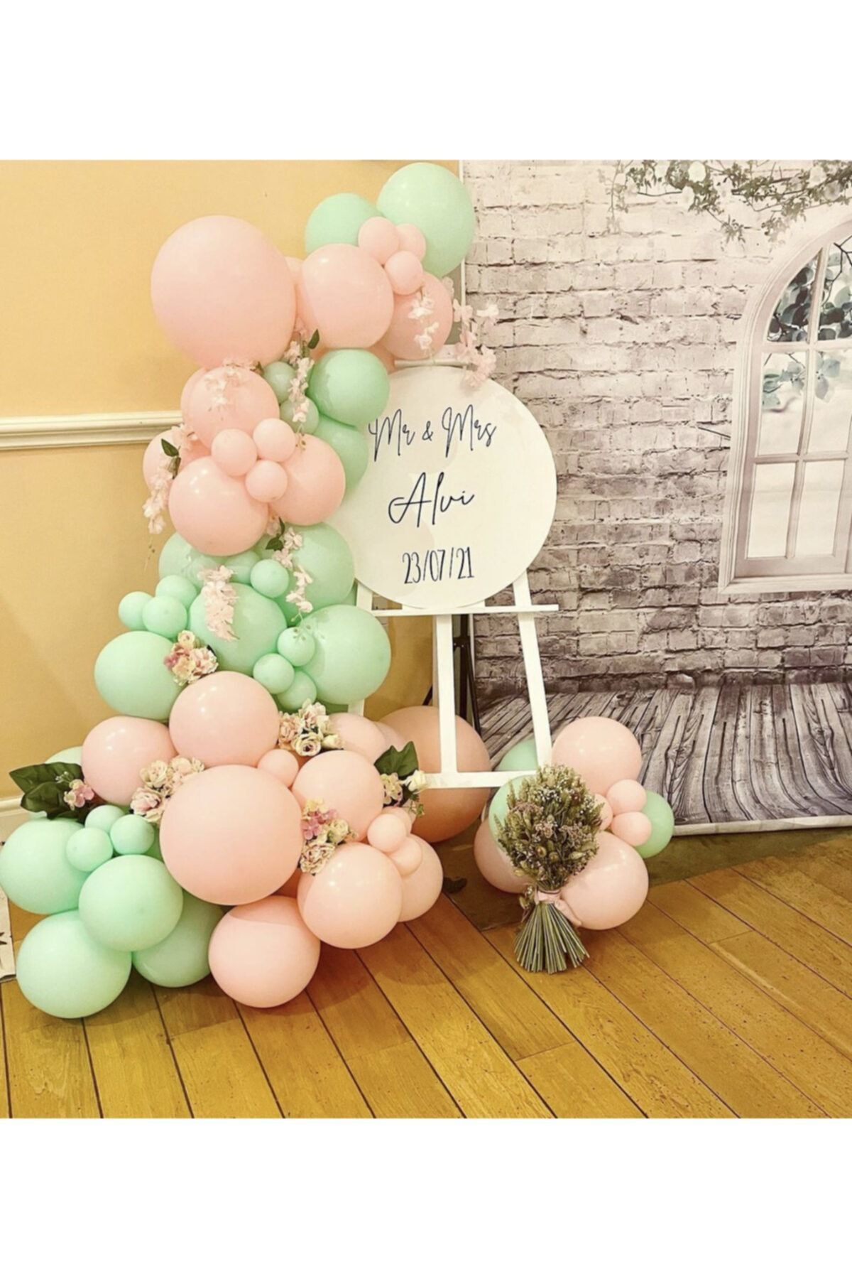 Makaron Pembe Ve Mint Yeşili Balon Zinciri 100 Adet