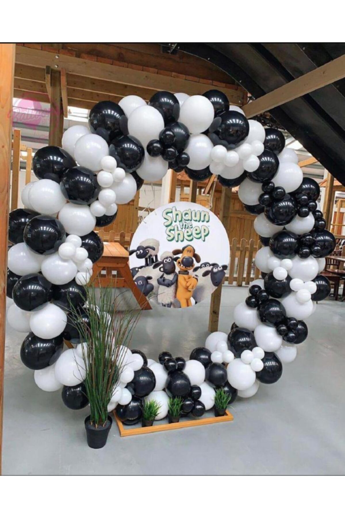 Beşiktaş Tema Doğumgünü Siyah ve Beyaz Pastel Balon Zinciri 100 Adet Balon ve Zinciri