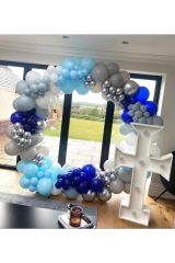 Krom Gümüş Makaron Mavi Pastel Lacivert Ve Gri Balon Zinciri 100 Adet