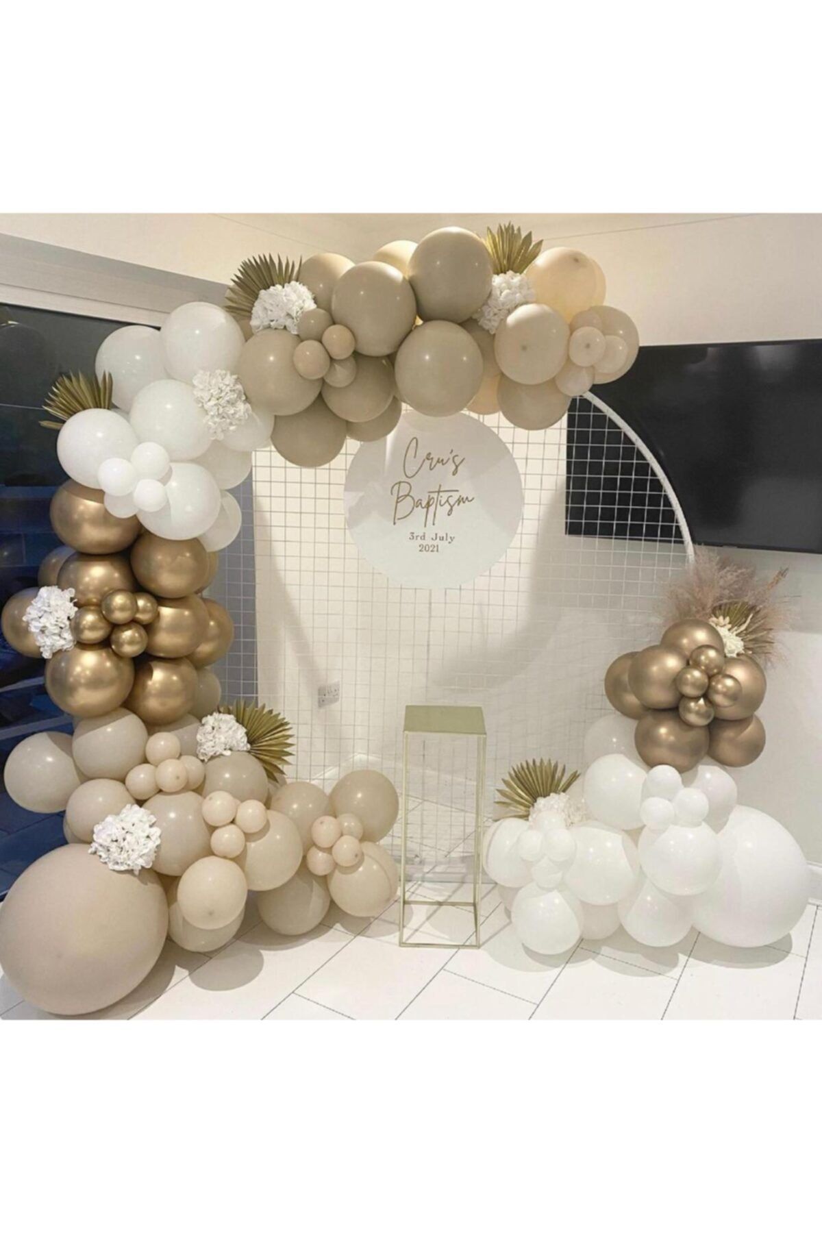Krom Gold Beyaz Ve Taş Rengi Balon Zinciri 100 Adet