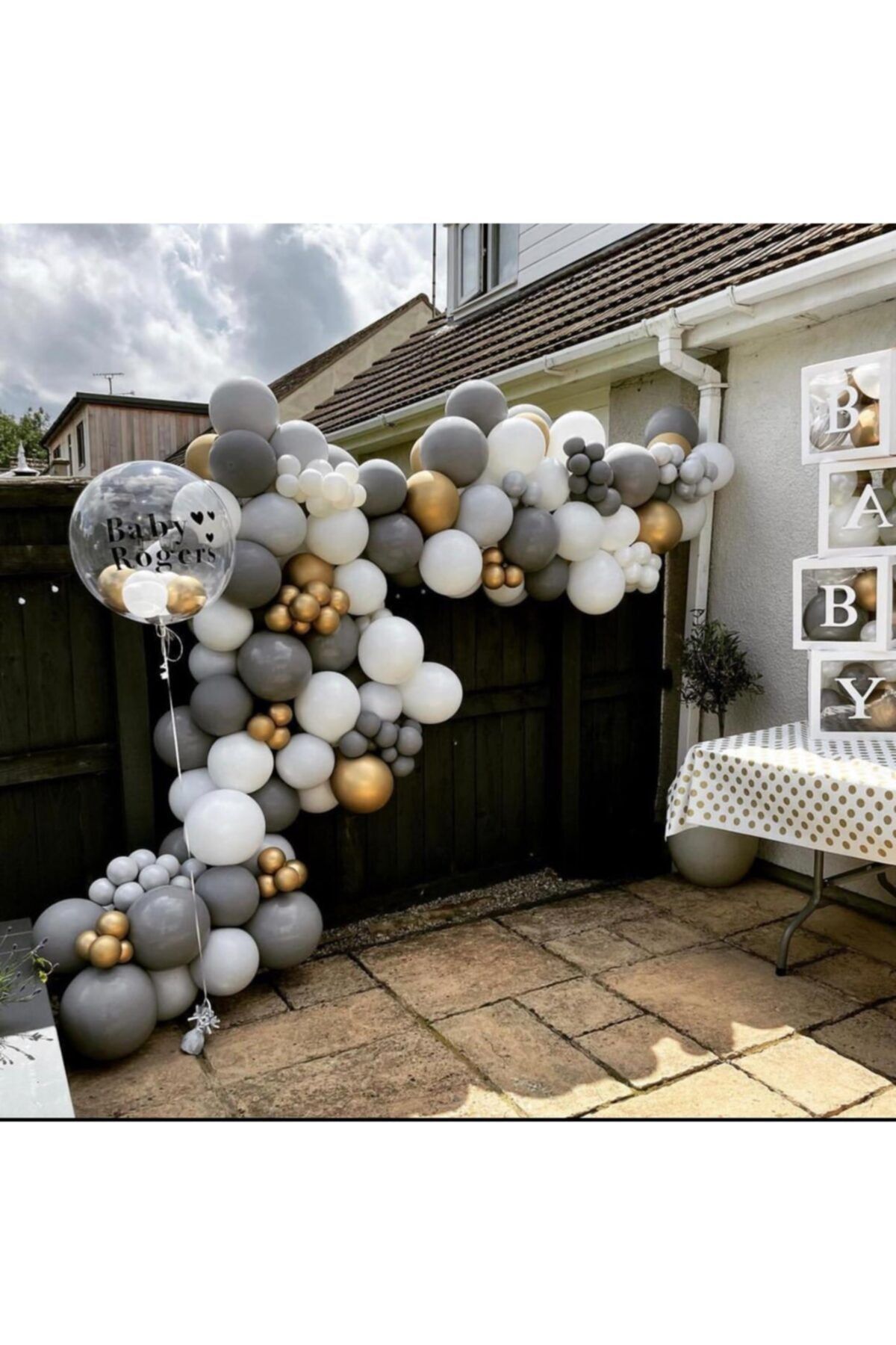 Krom Gold Pastel Gri Beyaz Balon Zinciri 100 Adet