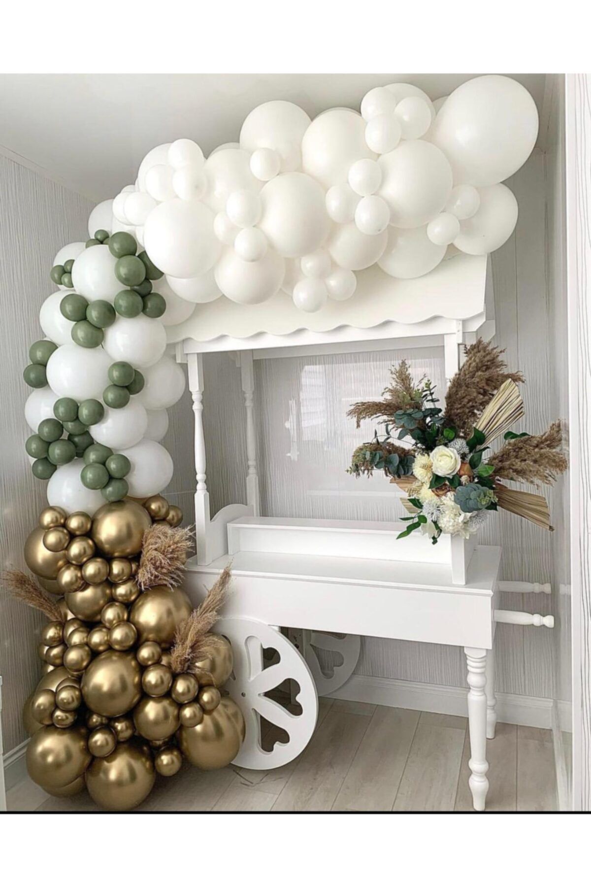 Krom Gold Küf Yeşili Beyaz Balon Zinciri 100 Adet