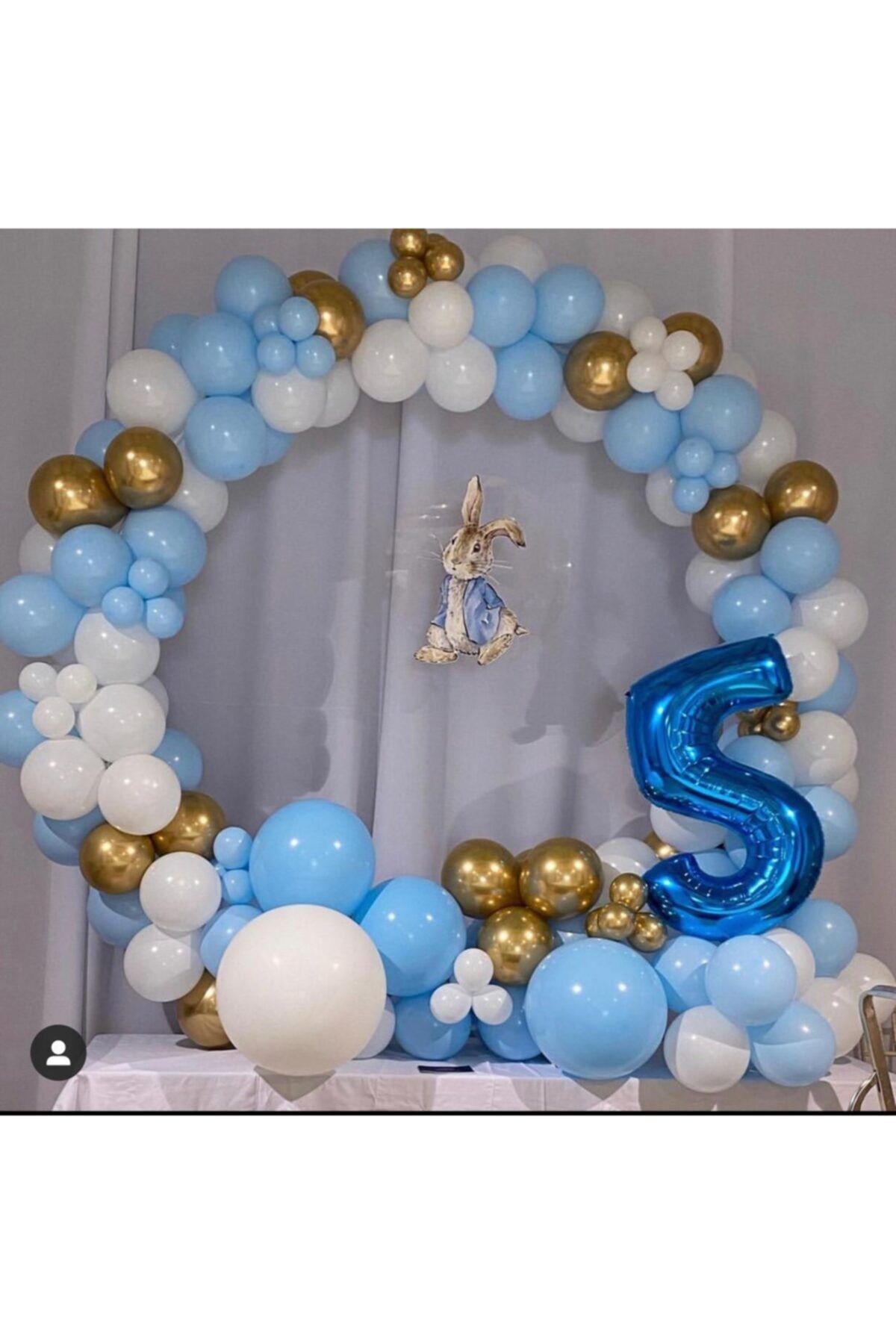 100 Adet Krom Gold Makaron Mavi Pastel Beyaz Balon Zinciri
