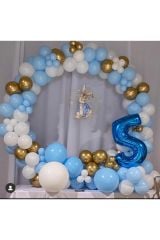 100 Adet Krom Gold Makaron Mavi Pastel Beyaz Balon Zinciri