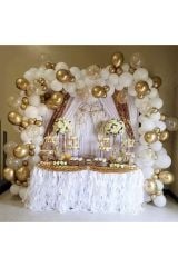 Krom Gold Beyaz Ve Şeffaf Gold Konfetili Balon Zinciri 100 Adet