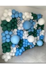 Krom Gümüş Koyu Yeşil Makaron Mavi Ve Beyaz Balon Zinciri 100 Adet