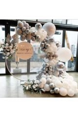 Krom Gümüş Pastel Beyaz Ve Taş Rengi Balon Zinciri 100 Adet