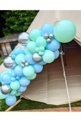 Krom Gümüş Mint Yeşili Ve Makaron Mavi Balon Zinciri 100 Adet
