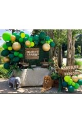 Safari Konsepti Balon Zinciri Koyu Yeşil Açık Yeşil Krom Gold