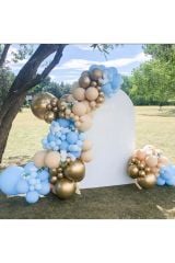 Krom Gold Pastel Mavi Ve Somon Balon Zinciri 100 Adet