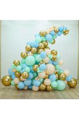 Krom Gold Makaron Mavi Mint Ve Somon Balon Zinciri 100 Adet