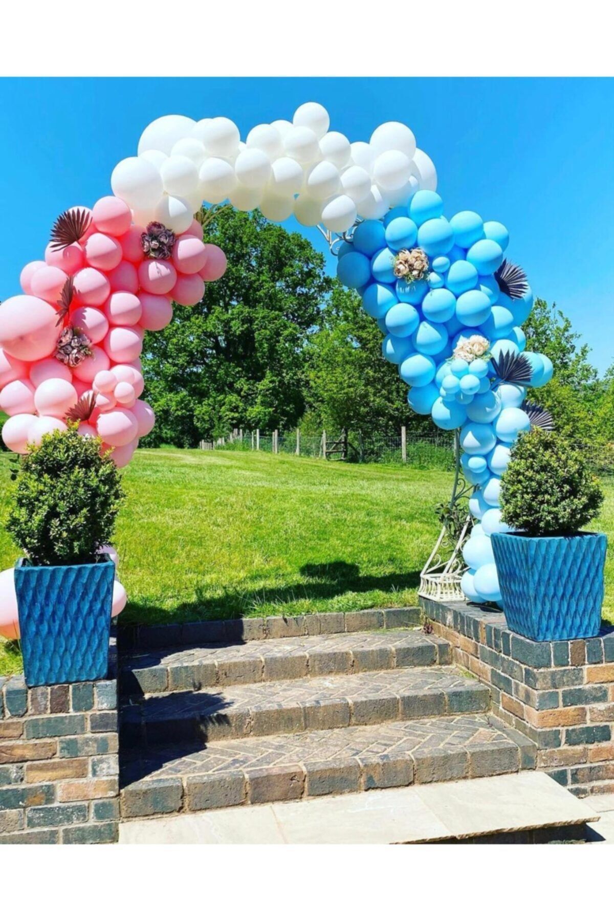Cinsiyet Partisi Balon Zinciri Pembe Mavi Beyaz 100 Adet