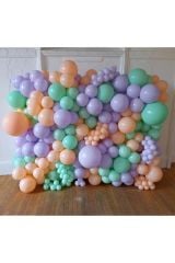 Pastel Somon Lila Mint Yeşili Makaron Balon Zinciri 100 Adet