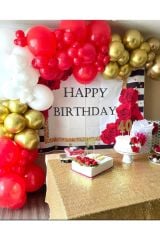 Krom Gold Kırmızı Beyaz Balon Zinciri 100 Adet