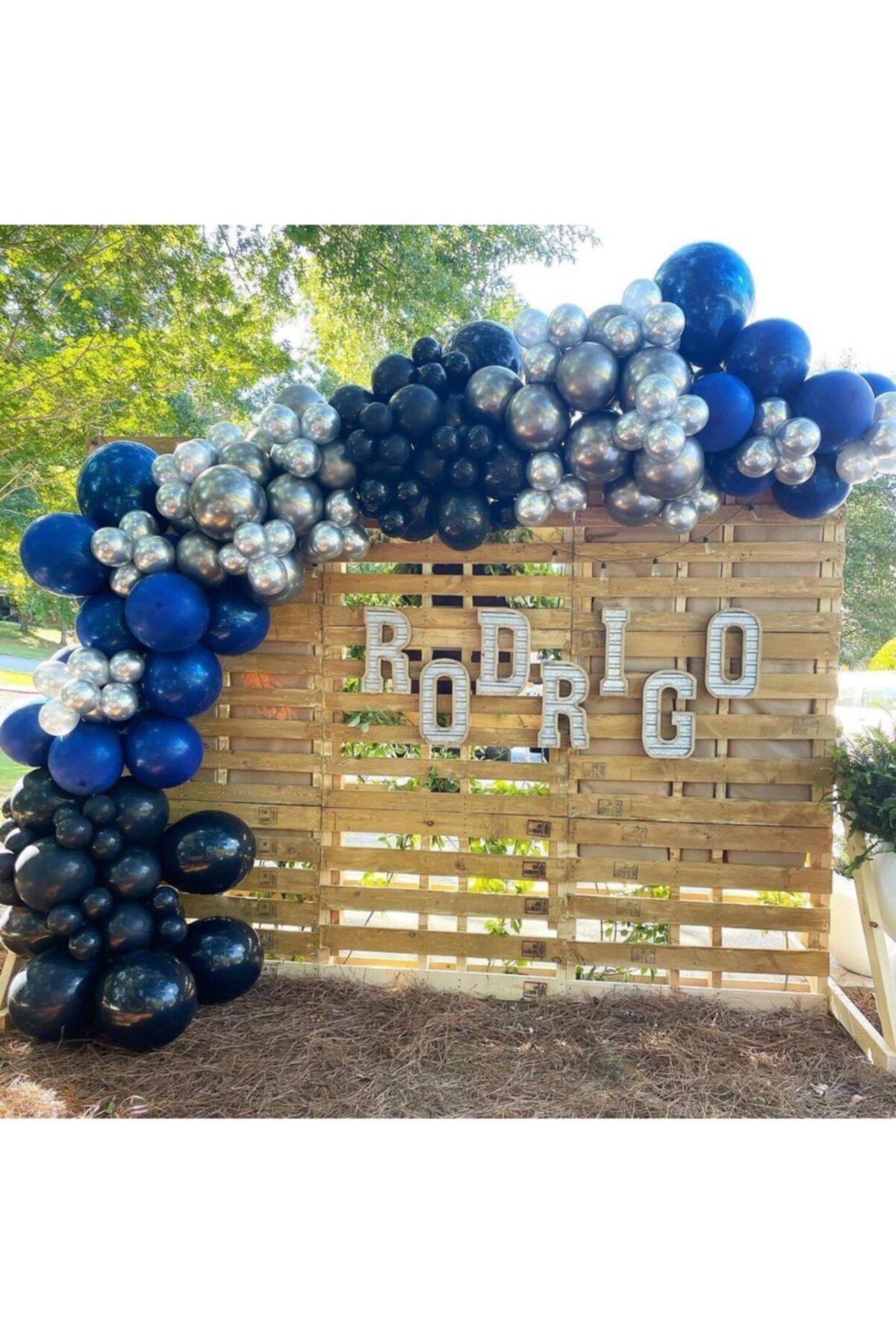 Krom Gümüş Pastel Gece Mavisi Koyu Mavi Balon Zinciri 100 Adet