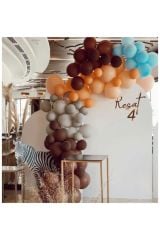 Pastel Balon Kahverengi Gri Somon Ve Mavi Makaron Balon Zinciri 100 Adet