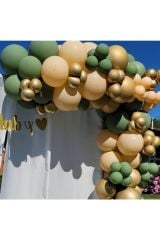Pastel Küf Yeşili Ten Rengi Ve Gold Krom Balon Zinciri 100 Adet