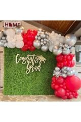 Krom Gümüş Metalik Kırmızı Pastel Beyaz Balon Zinciri 100 Adet