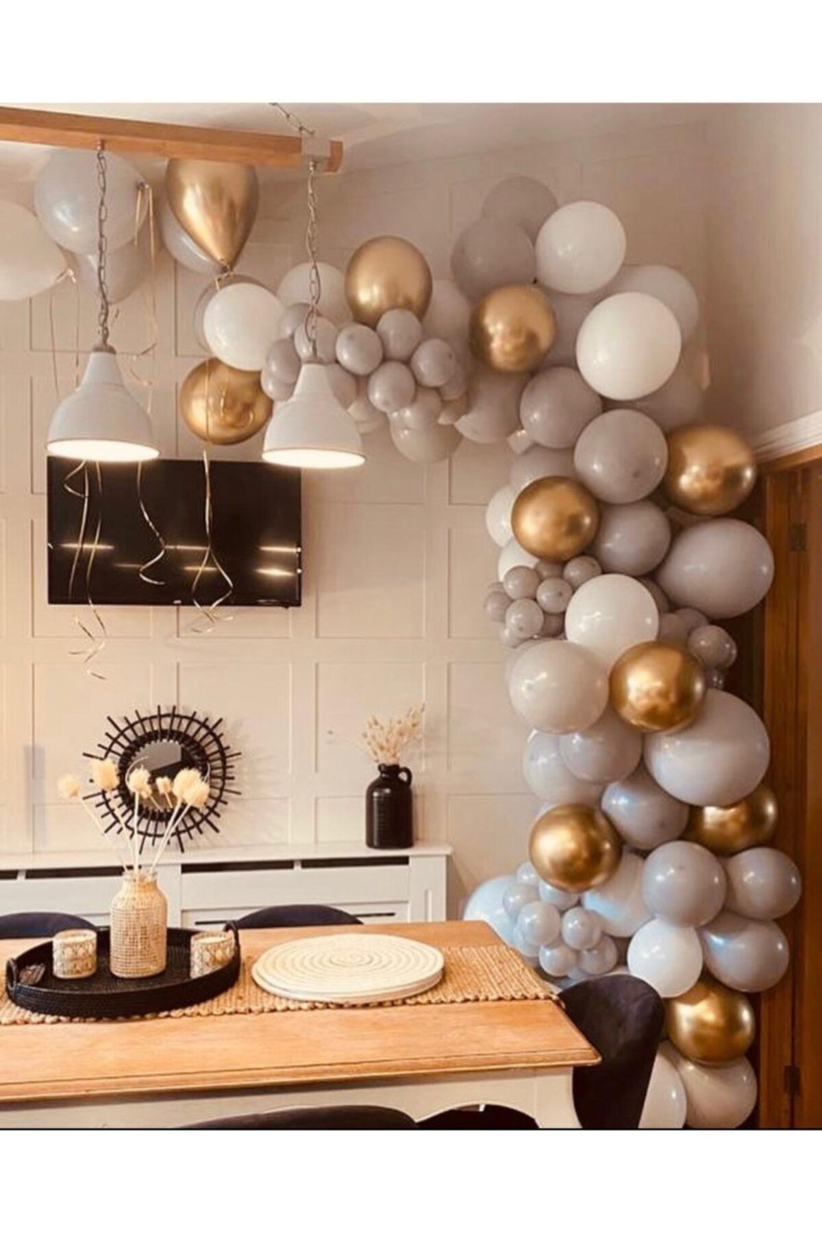 Krom Gold Gri Beyaz Balon Zinciri 100 Adet