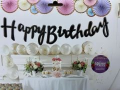 Happy Birthday Varaklı Kaligrafi Banner Siyah Gümüş