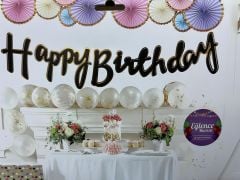 Happy Birthday Varaklı Kaligrafi Banner Siyah Altın