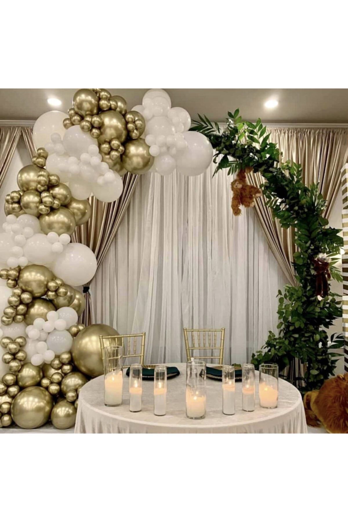 Beyaz Ve Gold Krom Balon Zinciri 100 Adet