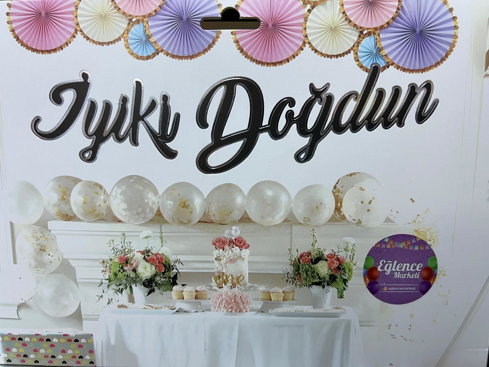 İyiki Doğdun Varaklı Kaligrafi Banner Siyah Gümüş